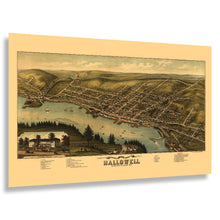 Load image into Gallery viewer, Digitally Restored and Enhanced 1878 Birds Eye View Hallowell Maine Print - Ruger Kennebec River Granite Quarry Town - Gilded Age - Archival Print