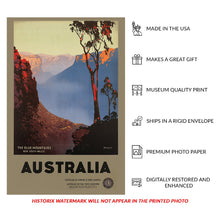 Cargar imagen en el visor de la galería, Digitally Restored and Enhanced 1930 Blue Mountains New South Wales Australia Travel Poster - Golden Age Tourism Art - Vintage Mountain Landscape Print