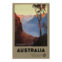 Cargar imagen en el visor de la galería, Digitally Restored and Enhanced 1930 Blue Mountains New South Wales Australia Travel Poster - Golden Age Tourism Art - Vintage Mountain Landscape Print