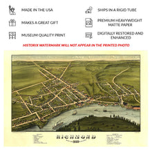 Load image into Gallery viewer, Digitally Restored and Enhanced 1878 Birds Eye View Richmond Maine Print - Ruger Kennebec River Shipbuilding Ice Harvest - Gilded Age - Archival Print