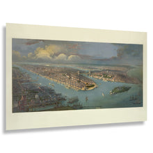Load image into Gallery viewer, Digitally Restored and Enhanced 1880 New York City Bird's Eye View Map - Manhattan Harbor and Brooklyn Bridge - Gilded Age Waterfront - Museum-Quality Print