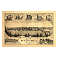 Load image into Gallery viewer, Digitally Restored and Enhanced 1880 New Brunswick New Jersey Bird's Eye View Map - Raritan River Town Panorama - Victorian Cityscape - Museum-Quality Print