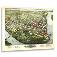Load image into Gallery viewer, Digitally Restored and Enhanced 1877 Birds Eye View Holyoke Massachusetts Print - Bailey Connecticut River Paper City Mill - Gilded Age - Archival Print