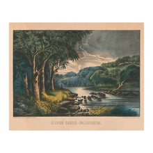 Load image into Gallery viewer, Digitally Restored and Enhanced 1856 Silver Creek California Print - Currier Ives Moonlit River Gold Rush Era Landscape - Antebellum - Archival Print