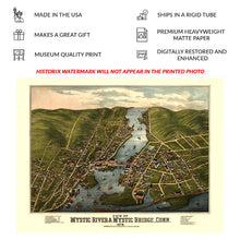 Cargar imagen en el visor de la galería, Digitally Restored and Enhanced 1879 Birds Eye View Mystic River Connecticut Print - Bailey Shipbuilding Clipper Ship Yard - Gilded Age - Archival Print