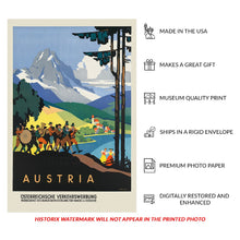 Cargar imagen en el visor de la galería, Digitally Restored and Enhanced 1910 Austria Village Band Travel Poster - Folk Musicians Scene - Austrian Culture Tourism Art - Alpine Lakeshore Print