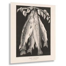 Load image into Gallery viewer, Digitally Restored and Enhanced 1872 Just Caught Trout Pickerel Print - Currier Ives Fishing Angling Trophy Sporting Art - Gilded Age - Archival Print