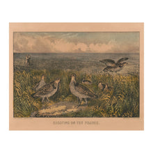 Load image into Gallery viewer, Digitally Restored and Enhanced 1856 Shooting on the Prairie Print - Currier Ives Prairie Chicken Wildlife Bird Art - Frontier West - Archival Print