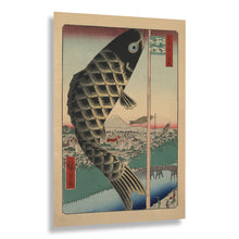 Load image into Gallery viewer, Digitally Restored and Enhanced 1857 Suido Bridge Surugadai Print - Hiroshige Hundred Views Edo Koinobori Carp Streamers - Edo Period - Archival Print