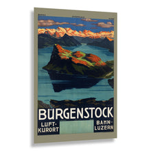 Cargar imagen en el visor de la galería, Digitally Restored and Enhanced 1925 Lake Lucerne Switzerland Travel Poster - Mountain Funicular Railway View - Early Twentieth Century Tourism Art - Central Swiss Lakes