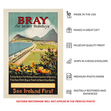 Load image into Gallery viewer, Digitally Restored and Enhanced 1930 Bray Ireland Seaside Travel Poster - Irish Coastal Resort Waterfront - Golden Age of Travel Art - County Wicklow Coastline