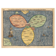 Cargar imagen en el visor de la galería, Digitally Restored and Enhanced 1581 Clover Leaf World Map - Jerusalem at the Center - Allegorical Renaissance Cartography - Museum-Quality Print