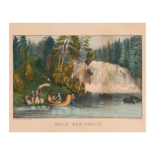 Load image into Gallery viewer, Digitally Restored and Enhanced 1856 Falls Des Chats Ottawa River Print - Currier Ives Canada Fur Trade Voyageurs - Ontario Quebec - Archival Print