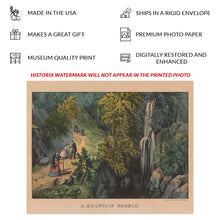 Load image into Gallery viewer, Digitally Restored and Enhanced 1840 A Mountain Ramble Print - Currier Ives Hiking Trail Waterfall Victorian Landscape - Outdoor Leisure - Archival Print
