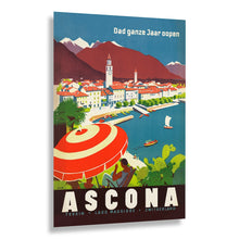 Cargar imagen en el visor de la galería, Digitally Restored and Enhanced 1910 Ascona Lake Maggiore Travel Poster - Ticino Italian Switzerland - Lakefront Resort Art - Southern Alps Tourism