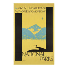Cargar imagen en el visor de la galería, Digitally Restored and Enhanced 1934 Mountain Lake Fishing Travel Poster - New Deal Era - Outdoor Recreation Art - Angler Cabin Lodge Wilderness Scene