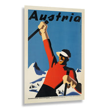 Load image into Gallery viewer, Digitally Restored and Enhanced 1930 Austria Snow Ski Scene Travel Poster - Modernist Graphic Design - Interwar Winter Sport Art - Austrian Mountain View
