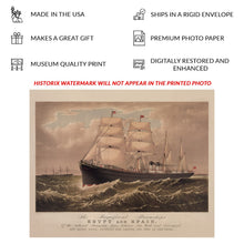 Load image into Gallery viewer, Digitally Restored and Enhanced 1879 Steamships Egypt and Spain Print - Currier Ives National Line Transatlantic Ocean Liner - Parsons - Archival Print