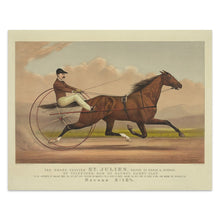 Load image into Gallery viewer, Digitally Restored and Enhanced 1880 St Julien Trotting Horse Print - Currier Ives Harness Racing Champion Equestrian - Gilded Age - Archival Print