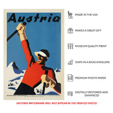 Load image into Gallery viewer, Digitally Restored and Enhanced 1930 Austria Snow Ski Scene Travel Poster - Modernist Graphic Design - Interwar Winter Sport Art - Austrian Mountain View