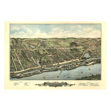 Cargar imagen en el visor de la galería, Digitally Restored and Enhanced 1877 Birds Eye View Windsor Locks Connecticut Print - Bailey Connecticut River Canal Mill - Gilded Age - Archival Print