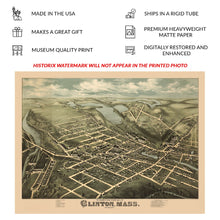 Load image into Gallery viewer, Digitally Restored and Enhanced 1876 Birds Eye View Clinton Massachusetts Print - Bailey Nashua River Worcester County Mill - Centennial Era - Archival Print
