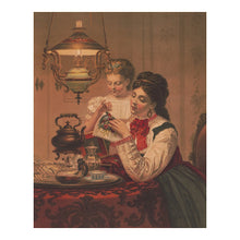 Load image into Gallery viewer, Digitally Restored and Enhanced 1876 Waiting for Papa Print - Victorian Domestic Scene Mother Daughter Needlework Tea - Gilded Age Home - Archival Print