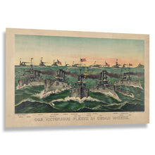 Load image into Gallery viewer, Digitally Restored and Enhanced 1898 Our Victorious Fleets in Cuban Waters Print - Currier Ives Spanish American War Navy - Santiago - Archival Print