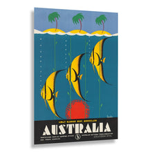 Load image into Gallery viewer, Digitally Restored and Enhanced 1930 Great Barrier Reef Queensland Travel Poster - Art Deco Design - Tropical Island Palms and Coral Fish - Australian Tourism