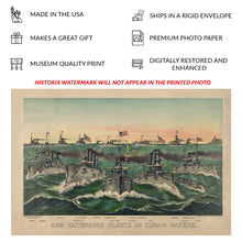 Load image into Gallery viewer, Digitally Restored and Enhanced 1898 Our Victorious Fleets in Cuban Waters Print - Currier Ives Spanish American War Navy - Santiago - Archival Print