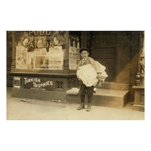 Load image into Gallery viewer, Digitally Restored and Enhanced 1912 Ten Year Old Newsie Print - Lewis Hine Washington DC Child Labor Reform Photography - Progressive Era - Archival Print