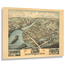 Cargar imagen en el visor de la galería, Digitally Restored and Enhanced 1876 Birds Eye View Birmingham Connecticut Print - Bailey Naugatuck Valley Brass Mill Town - Centennial Era - Archival Print