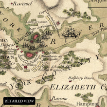 Load image into Gallery viewer, Digitally Restored and Enhanced 1781 Yorktown Virginia Map Print - Vintage Map of Yorktown VA Wall Art Poster - Carte de la Partie de la Virginie