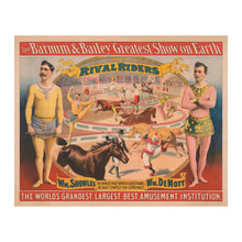 Load image into Gallery viewer, Digitally Restored and Enhanced 1895 Barnum & Bailey Circus Poster - Rival Riders Equestrian Act - Gilded Age Horsemanship - Archival Print