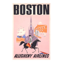 Load image into Gallery viewer, Digitally Restored and Enhanced 1950 Boston Allegheny Airlines Travel Poster - Paul Revere Revolutionary War Heritage - Mid-Century Aviation - Archival Print