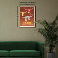 Cargar imagen en el visor de la galería, Digitally Restored and Enhanced 1953 Texas American Airlines Travel Poster - Longhorn Cattle - Golden Age Aviation - Museum-Quality Print