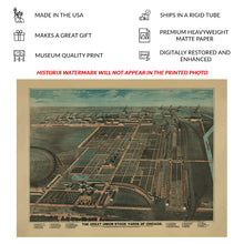 Load image into Gallery viewer, Digitally Restored and Enhanced 1878 Great Union Stock Yards Chicago Print - Rascher Meatpacking Industry Cattle Panorama - Gilded Age - Archival Print