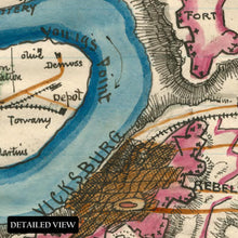 Load image into Gallery viewer, Digitally Restored and Enhanced 1863 Vicksburg Mississippi Civil War Map - Confederate Battlefield Campaign - Military History Cartography - Archival Reproduction