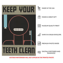 Load image into Gallery viewer, Digitally Restored and Enhanced 1936 Rochester New York Keep Your Teeth Clean WPA Federal Art Project Health Poster - Depression Era Art Deco - Archival Reproduction