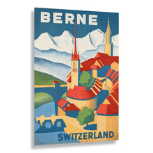 Cargar imagen en el visor de la galería, Digitally Restored and Enhanced 1935 Berne Switzerland Travel Poster - Medieval Old Town Cityscape - 1930s European Tourism Art - Swiss Plateau Aare River Region