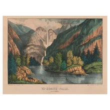 Cargar imagen en el visor de la galería, Digitally Restored and Enhanced 1856 Yosemite Falls California Print - Currier Ives Sierra Nevada Waterfall Landscape - Antebellum West - Archival Print
