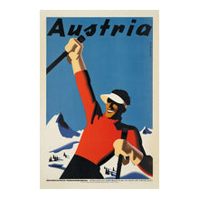Load image into Gallery viewer, Digitally Restored and Enhanced 1930 Austria Snow Ski Scene Travel Poster - Modernist Graphic Design - Interwar Winter Sport Art - Austrian Mountain View