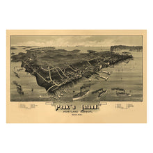 Load image into Gallery viewer, Digitally Restored and Enhanced 1886 Birds Eye View Peaks Island Maine Print - Morris Portland Harbor Casco Bay Resort - Gilded Age - Archival Print