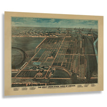 Load image into Gallery viewer, Digitally Restored and Enhanced 1878 Great Union Stock Yards Chicago Print - Rascher Meatpacking Industry Cattle Panorama - Gilded Age - Archival Print