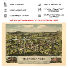 Load image into Gallery viewer, Digitally Restored and Enhanced 1887 Birds Eye View Northborough Massachusetts Print - Worcester County Orchard Farm Town - Victorian Era - Archival Print