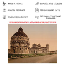 Cargar imagen en el visor de la galería, Digitally Restored and Enhanced 1890 Pisa Cathedral Square Italy Print - Photochrom Leaning Tower Piazza dei Miracoli Tuscany - Victorian Era - Archival Print