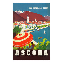 Cargar imagen en el visor de la galería, Digitally Restored and Enhanced 1910 Ascona Lake Maggiore Travel Poster - Ticino Italian Switzerland - Lakefront Resort Art - Southern Alps Tourism