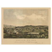 Load image into Gallery viewer, Digitally Restored and Enhanced 1859 Birds Eye View Ludlow Vermont Print - Black River Valley Railroad Mill Town Panorama - Antebellum - Archival Print