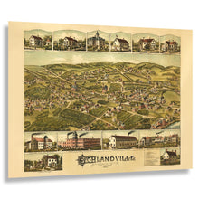 Load image into Gallery viewer, Digitally Restored and Enhanced 1887 Birds Eye View Highlandville Massachusetts Print - Bailey Needham Heights Charles River - Victorian Era - Archival Print