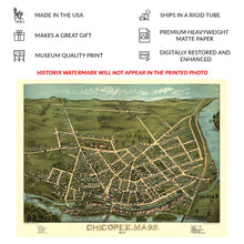 Load image into Gallery viewer, Digitally Restored and Enhanced 1878 Birds Eye View Chicopee Massachusetts Print - Connecticut River Ames Manufacturing Mill - Gilded Age - Archival Print